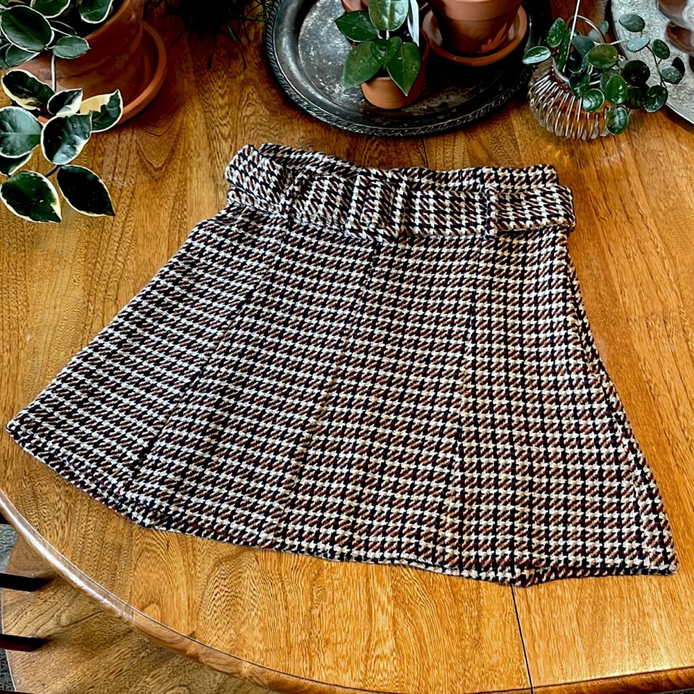 ZARA belted Tweedy Texture mini skirt S